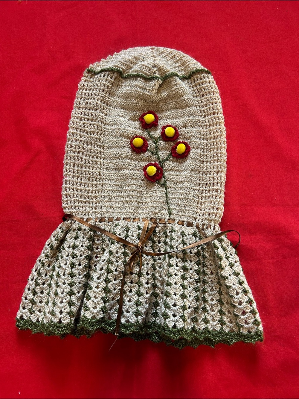 Handmade Crochet  Cover For Blender with Floral Detail - Beige and Green